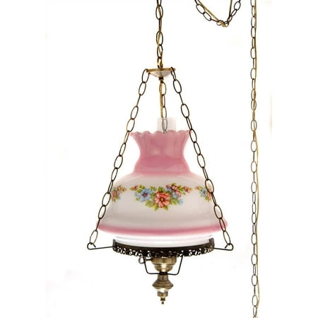 27 in. Rhombus Hurricane Pendant Lamp in Floral w 14 in. Shade