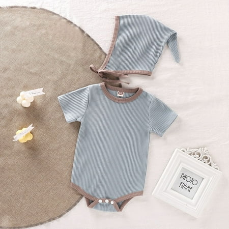 Wiueurtly Baby Boys Girls Short Sleeve Ribbed Patchwork Romper With Cute Hat Outfit Set Clothes 2PCS Set Baby
Wiueurtly Baby Boys Girls Short Sleeve Ribbed Patchwork Romper With Cute Hat Outfit Set Clothes 2PCS Set Baby