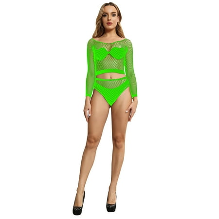 Women Lingerie Sleepwear Nightwear Fishnet Bodysuit Sissy Sheer Lingerie Set