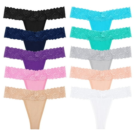 

Sunm Boutique Sexy Lace Thongs for Women Thong Underwear Women Lace T-back Panties Women Underwear Cotton Thongs Cheeky 10 Pack