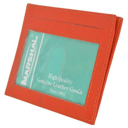 Premium High quality Orange Genuine Leather Slim Simple ID Credit Card Holder Thin Wallet