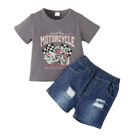 Kucnuzki 2T Toddler Boy Summer Outfits Shorts Sets 3T Short Sleeve Motorcycle Printing T-Shirt Tops Ripped Denim WalkShorts 2PCS Set Gray
Kucnuzki 2T Toddler Boy Summer Outfits Shorts Sets 3T Short Sleeve Motorcycle Printing T-Shirt Tops Ripped Denim WalkShorts 2PCS Set Gray