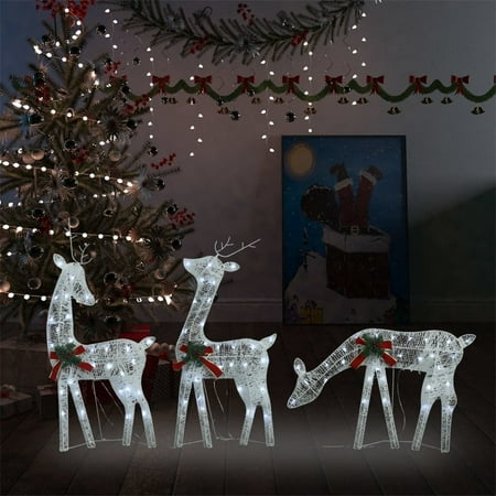 WONISOLI Christmas Reindeer Family 106.3 x2.8 x35.4 Silver Cold White Mesh