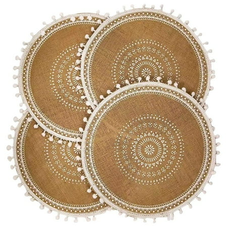 Round Placemats 4 Boho Woven Table Mats with Pompom for Dining Room Kitchen Table Decor(White Ball)
Round Placemats 4 Boho Woven Table Mats with Pompom for Dining Room Kitchen Table Decor(White Ball)