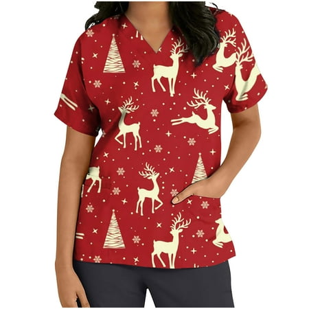 RQYYD Women s Scrub Tops Cute Christmas Print Short Sleeve V Neck Shirts Stretchy Nurse Working Uniform with Pockets
RQYYD Women s Scrub Tops Cute Christmas Print Short Sleeve V Neck Shirts Stretchy Nurse Working Uniform with Pockets