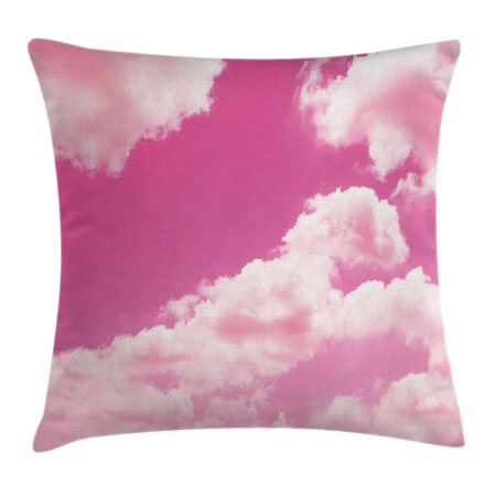 Coral Throw Pillow Cushion Cover, Pink Sky with Clouds Conceptual Airy Fantasy Dream Soft Spring Sweet Sunset, Decorative Square Accent Pillow Case, 16 X 16 Inches, Light Coral Pink, by Ambesonne