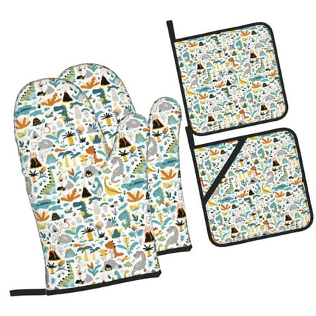 Haiem Cartoon Dinosaur Print Extra Long Oven Mitts and Pot Holders 4pc Sets: Heat Resistant Silicone Oven Mittens with Mini Oven Gloves and Hot Pads Potholders
Haiem Cartoon Dinosaur Print Extra Long Oven Mitts and Pot Holders 4pc Sets: Heat Resistant Silicone Oven Mittens with Mini Oven Gloves and Hot Pads Potholders