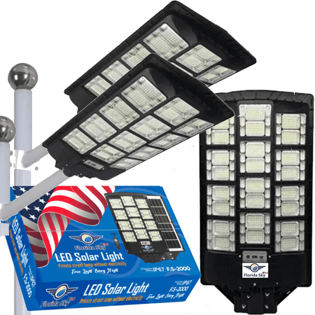 Florida Sky Solar Street Lights Outdoor 2000W - 175000LM Parking Lot Light Bright LED Solar Street Light Dusk to Dawn Waterproof High Intensity Commercial Light Pack of 2
Florida Sky Solar Street Lights Outdoor 2000W - 175000LM Parking Lot Light Bright LED Solar Street Light Dusk to Dawn Waterproof High Intensity Commercial Light Pack of 2