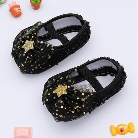 RETAP Baby Girl Sweet Princess Shoes Star Net Yarn Bowknot Crib Shoes Newborn Soft Sole Toddler Shoes 0-18M