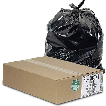 

Aluf Plastics 45 Gallon Trash Can Liners (100 Count) - 40 x 46 - Thick 1.5 MIL Equivalent Black Trash Bags for Bathroom Kitchen Office Indtrial Commercial Recycling and More