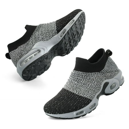 Mysoft Women s Black-gray Mesh Air Cushion Slip on Sock Sneaker Size 10