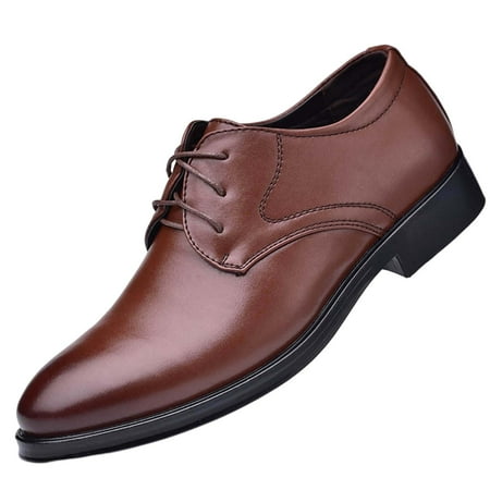 Josdec Men s Pointed Comfy Leather Shoes Brown on Clearance