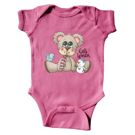 Inktastic Hello Winter Teddy Bear Gift Baby Boy Bodysuit
