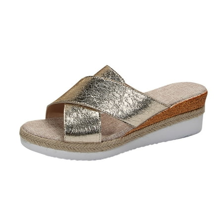 MIASHUI Shoes for Women Summer Fashion Thick Bottom Slope Heel Open Toe Cool Slippers Shiny Leather Surface Casual Comfortable Slippers Gold 8.5
MIASHUI Shoes for Women Summer Fashion Thick Bottom Slope Heel Open Toe Cool Slippers Shiny Leather Surface Casual Comfortable Slippers Gold 8.5