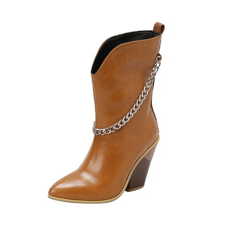 PMUYBHF Rain Boots Ladies Fashion Leather Metal Chain Decoration Pointed Thick High Heel Short Boots Single-Pull Lace Womens Fall Boots 2023 Comfy
PMUYBHF Rain Boots Ladies Fashion Leather Metal Chain Decoration Pointed Thick High Heel Short Boots Single-Pull Lace Womens Fall Boots 2023 Comfy