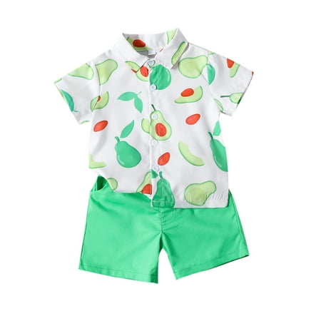 Toddler Boys Summer Shorts Outfit Sets Short Sleeve Lapel Avocado Print Button Shirt + Green Shorts
Toddler Boys Summer Shorts Outfit Sets Short Sleeve Lapel Avocado Print Button Shirt + Green Shorts