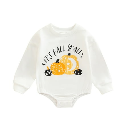 Meihuida Infant Baby Boys Girls Halloween Jumpsuit Cartoon Pumpkin and Letter Print Long Sleeve Crew Neck Romper
Meihuida Infant Baby Boys Girls Halloween Jumpsuit Cartoon Pumpkin and Letter Print Long Sleeve Crew Neck Romper