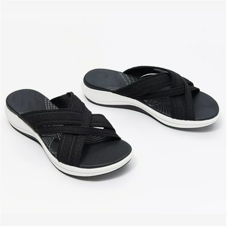 Stretch Cross Orthotic Slide Sandals High Arch Support Non Slip Shoes for Women Outdoor Indoor