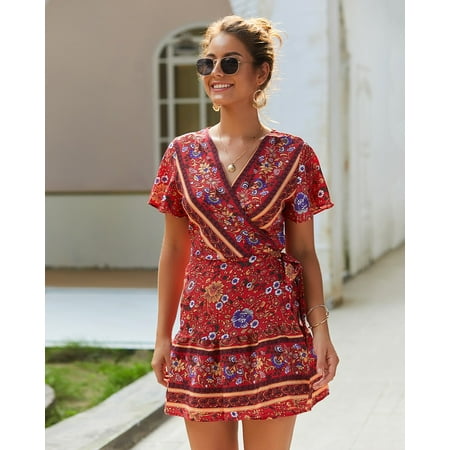 ✪ Women Ladies Summer Holiday Short Sleeve V Neck Wrap Boho Floral Mini Skater Dre
✪ Women Ladies Summer Holiday Short Sleeve V Neck Wrap Boho Floral Mini Skater Dre
