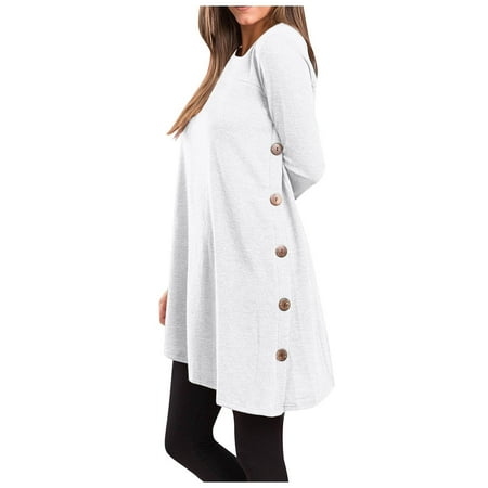 Yohome Women s Fashion Casual Solid Color Button T-Shirt Long Sleeve Dress Party