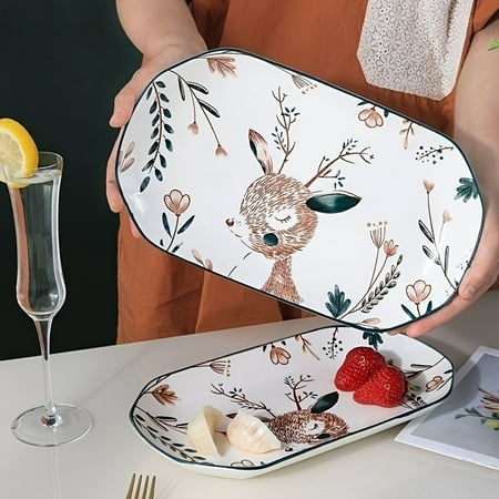 1pc 27cm/10.6in Ceramic Plate Household Dinnerware Elk Rectangular Dish Cute Animal Tableware Kitchen Supplies
1pc 27cm/10.6in Ceramic Plate Household Dinnerware Elk Rectangular Dish Cute Animal Tableware Kitchen Supplies