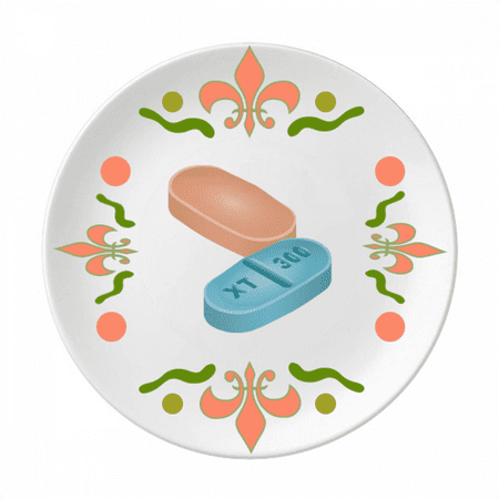 Health Care Products Pill Illustration Pattern Flower Ceramics Plate Tableware Dinner Dish