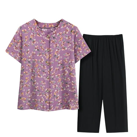 Wide Leg Pants Sets Women 2 Piece Outfits Casual Short Sleeve Button Floral Tops Capri Pants Lounge Sets Pajamas Sets
Wide Leg Pants Sets Women 2 Piece Outfits Casual Short Sleeve Button Floral Tops Capri Pants Lounge Sets Pajamas Sets