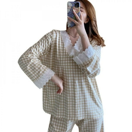 Big Sale!!Pajamas Set For Women Bobora Long Sleeve Princess Style Lace Pijama Suit Fashion v-Neck Plaid Large Size Loose Home Service
Big Sale!!Pajamas Set For Women Bobora Long Sleeve Princess Style Lace Pijama Suit Fashion v-Neck Plaid Large Size Loose Home Service