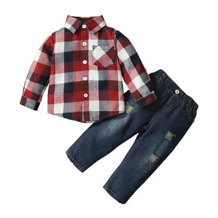 KIMI BEAR 2-3T Baby Boys Pants Outfits Toddler Boys Fall Winter Clothes Plaid Lapel Long Sleeve Shirt Ripped Jeans 2PCs Set Red White
KIMI BEAR 2-3T Baby Boys Pants Outfits Toddler Boys Fall Winter Clothes Plaid Lapel Long Sleeve Shirt Ripped Jeans 2PCs Set Red White