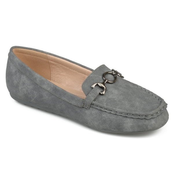 Brinley Co. Women's Faux Leather Comfort-sole Square Toe Chain Distressed Driving Loafers