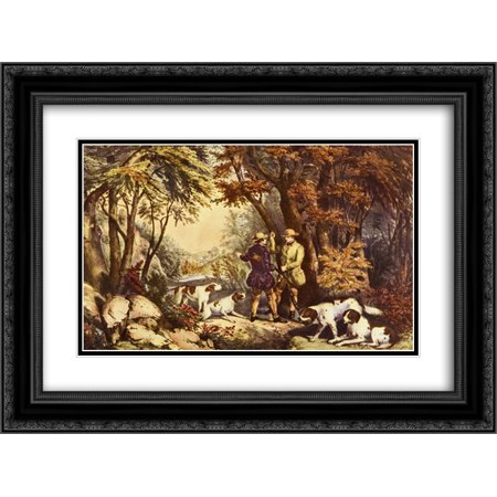 Currier and Ives 2x Matted 24x20 Black Ornate Framed Art Print 'Morning in the Woods'