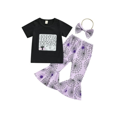 aturustex 3Pcs Girls Halloween Outfit Short-Sleeve T-Shirt + Spiderweb/Leopard Print Bell-Bottoms + Hairband 1-6 Years
aturustex 3Pcs Girls Halloween Outfit Short-Sleeve T-Shirt + Spiderweb/Leopard Print Bell-Bottoms + Hairband 1-6 Years