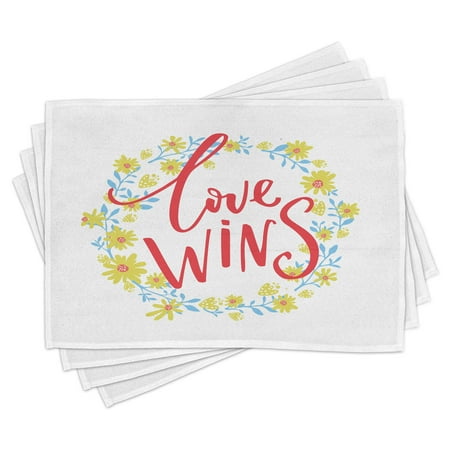 Romantic Placemats Set of 4 Love Wins Quote in Floral Wreath Motivational Inspiration Life Display Washable Fabric Place Mats for Dining Room Kitchen Table Decor Red Yellow Sky Blue by Ambesonne
Romantic Placemats Set of 4 Love Wins Quote in Floral Wreath Motivational Inspiration Life Display Washable Fabric Place Mats for Dining Room Kitchen Table Decor Red Yellow Sky Blue by Ambesonne