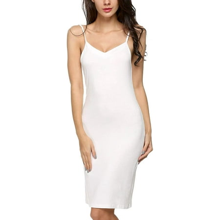 Women Full Slips Sexy Chemise Nightgown V Neck Straight Dress Nightwear