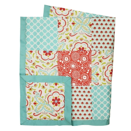 The Peanut Shell Baby Girl Blanket - Coral and Aqua Floral - Gia Patchwork Coverlet