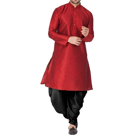 Royal Kurta Men s Silk Blend Straight Kurta Salwar Set (44 MAROON-BLACK)