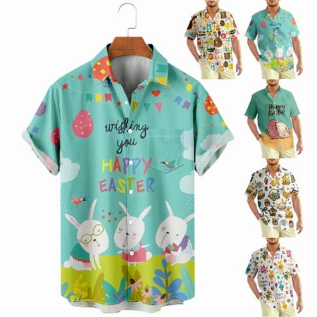 Easter Beach Aloha Tee Shirts with Pocket Polyester Clothes For Men Boys