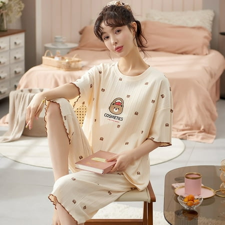 QWZNDZGR Summer Knitted Cotton Floral Pajamas Set Women Pyjamas Elegant Sleepwear Nightwear Pijama Mujer Plus Size Calf-Length Pants Home
QWZNDZGR Summer Knitted Cotton Floral Pajamas Set Women Pyjamas Elegant Sleepwear Nightwear Pijama Mujer Plus Size Calf-Length Pants Home