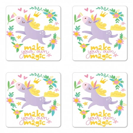 Childish Coaster Set of 4 Princess Unicorn with Colorful Flowers Writing Make Your Own Magic Square Hardboard Gloss Coasters Standard Size Pastel Purple Multicolor by Ambesonne
Childish Coaster Set of 4 Princess Unicorn with Colorful Flowers Writing Make Your Own Magic Square Hardboard Gloss Coasters Standard Size Pastel Purple Multicolor by Ambesonne
