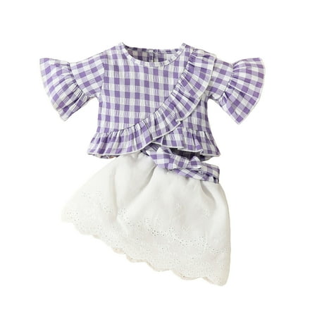 Toddler Girls Flare Sleeve Plaid Printed Ruffles Tops T-Shirt Skirts Outfits Baby Fashion Dailywear Child Clothing
Toddler Girls Flare Sleeve Plaid Printed Ruffles Tops T-Shirt Skirts Outfits Baby Fashion Dailywear Child Clothing