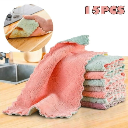 15PCS Microfiber Kitchen Towel Non-stick Oil Washing Kitchen Rag Tableware Cleaning Wiping Tools