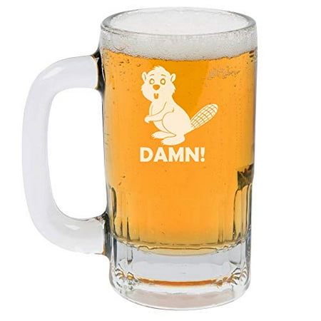 12oz Beer Mug Stein Glass Beaver Damn Funny