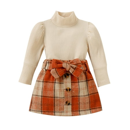 Toddler Baby Girls Fall Winter Outfits Long Sleeve Knitted Ruffle Pullover Tops Belted Plaid Skirt 2Pcs Set
Toddler Baby Girls Fall Winter Outfits Long Sleeve Knitted Ruffle Pullover Tops Belted Plaid Skirt 2Pcs Set