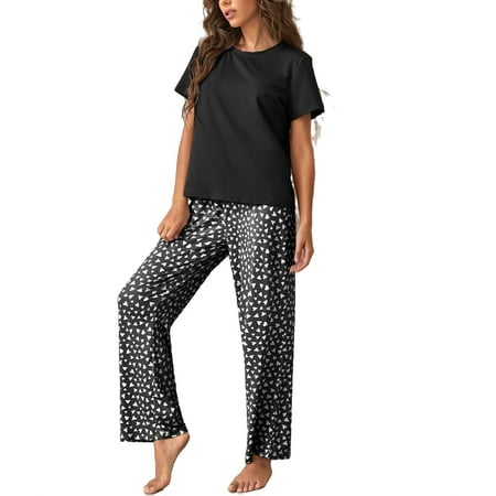 Casual Heart Print Round Neck Pant Sets Short Sleeve Black Womens Pajama Sets (Women s)
Casual Heart Print Round Neck Pant Sets Short Sleeve Black Womens Pajama Sets (Women s)