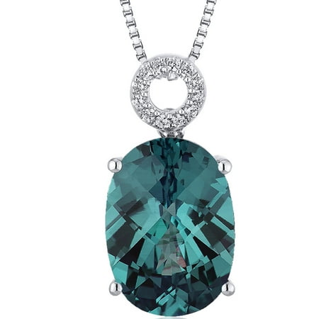 Peora 8.00 Carat T.G.W. Oval Checkerboard Cut Created Alexandrite Rhodium over Sterling Silver Pendant, 18