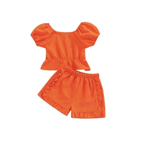 Sunisery Toddler Baby Girls Summer Outfits Short Sleeve Off Shoulder T-Shirt + Elastic Waist Ruffles Shorts Orange 12-18 Months
Sunisery Toddler Baby Girls Summer Outfits Short Sleeve Off Shoulder T-Shirt + Elastic Waist Ruffles Shorts Orange 12-18 Months
