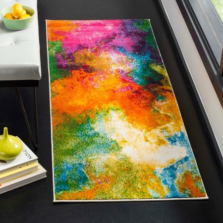Watercolor Orange/ Green Rug - 23" x 6 Runner
