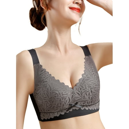 Unique Bargains Women s Plus Lingerie Bra Full Figure Wireless Back Close Lace Bras