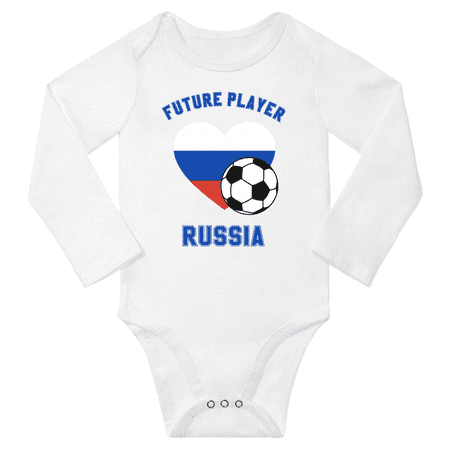 Future Russia Soccer Player Baby Long Slevve Rompers (White 3-6 Months)