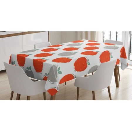 Apple Tablecloth Doodle Style Fruit Silhouettes Healthy Sweet Apple Sketches Agriculture Rectangular Table Cover for Dining Room Kitchen 60 X 90 Inches Scarlet Pale Grey Teal by Ambesonne